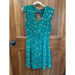 41 Hawthorne Green Floral Flutter Sleeve V Neck Keyhole Cutout Midi Dress Size L